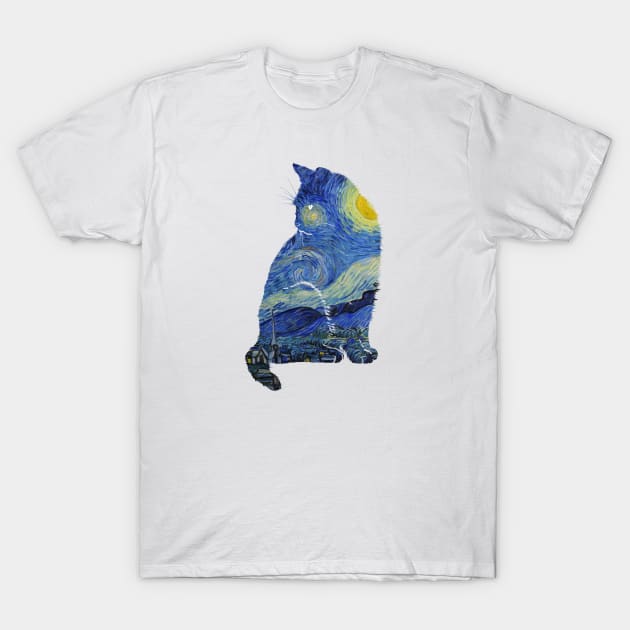 Vincent's Starry Night Museum Cat T-Shirt by LittleBunnySunshine